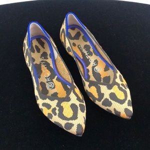 Rothy's Leopard Print Pointed Flats with Blue Trim
